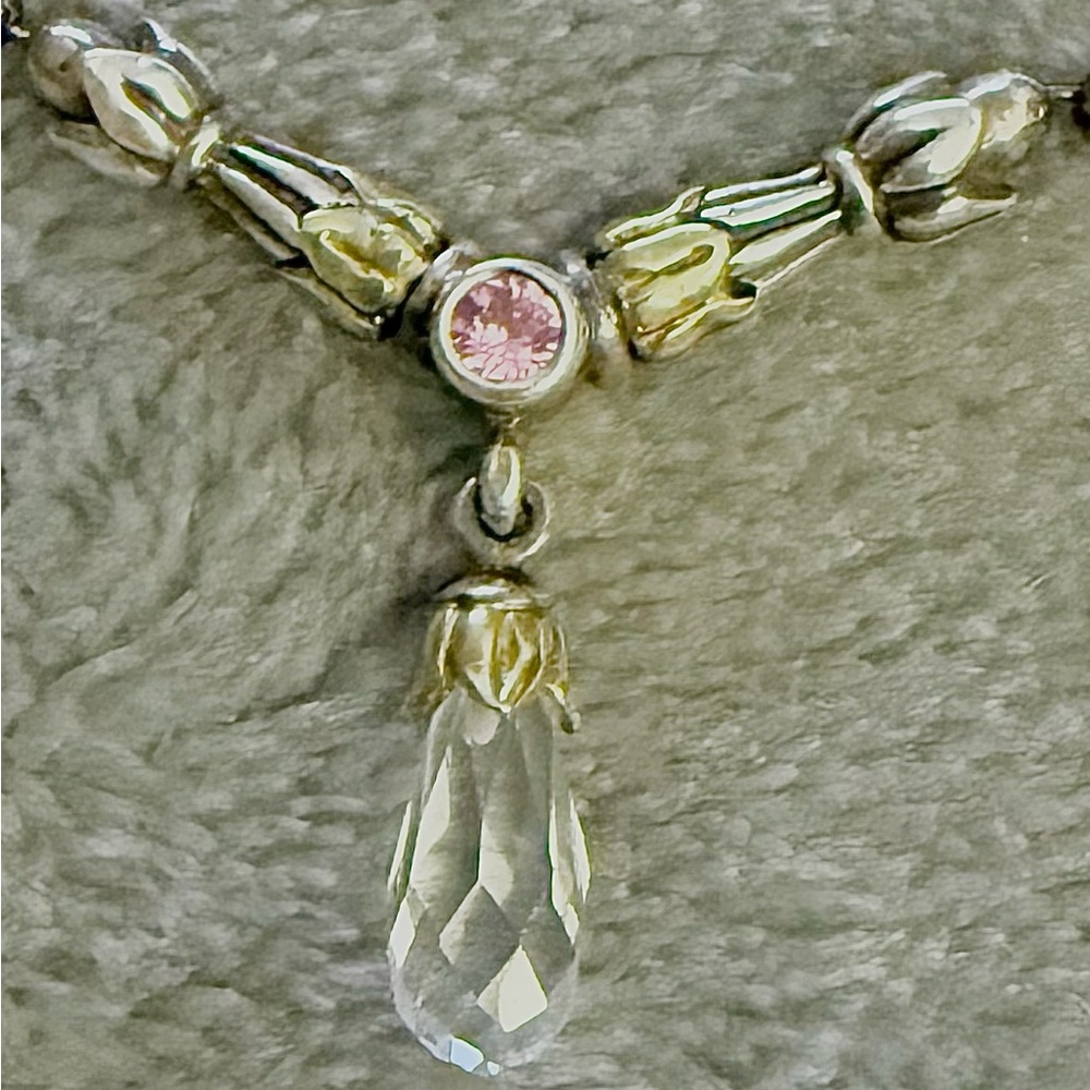 RARE!! Vintage LAGOS Caviar Toggle Necklace with Pink Sapphire Stone and Crystal - Picture 7 of 10